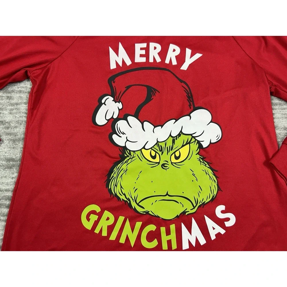 The Grinch Dr Suess Pajama Set Womens Medium Red Long Sleeve‎ Polyester Blend
